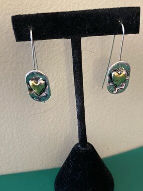 NWOT - Shiny Silver & Goldtone Heart-Shaped French Hook Dangle Pierced Earrings
